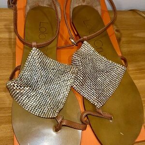 Lola Cruz Brown Leather Luanda Jewel Ankle Strap Sandals